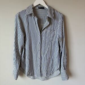Emerson Lang | Blue and White Striped Button Up Blouse